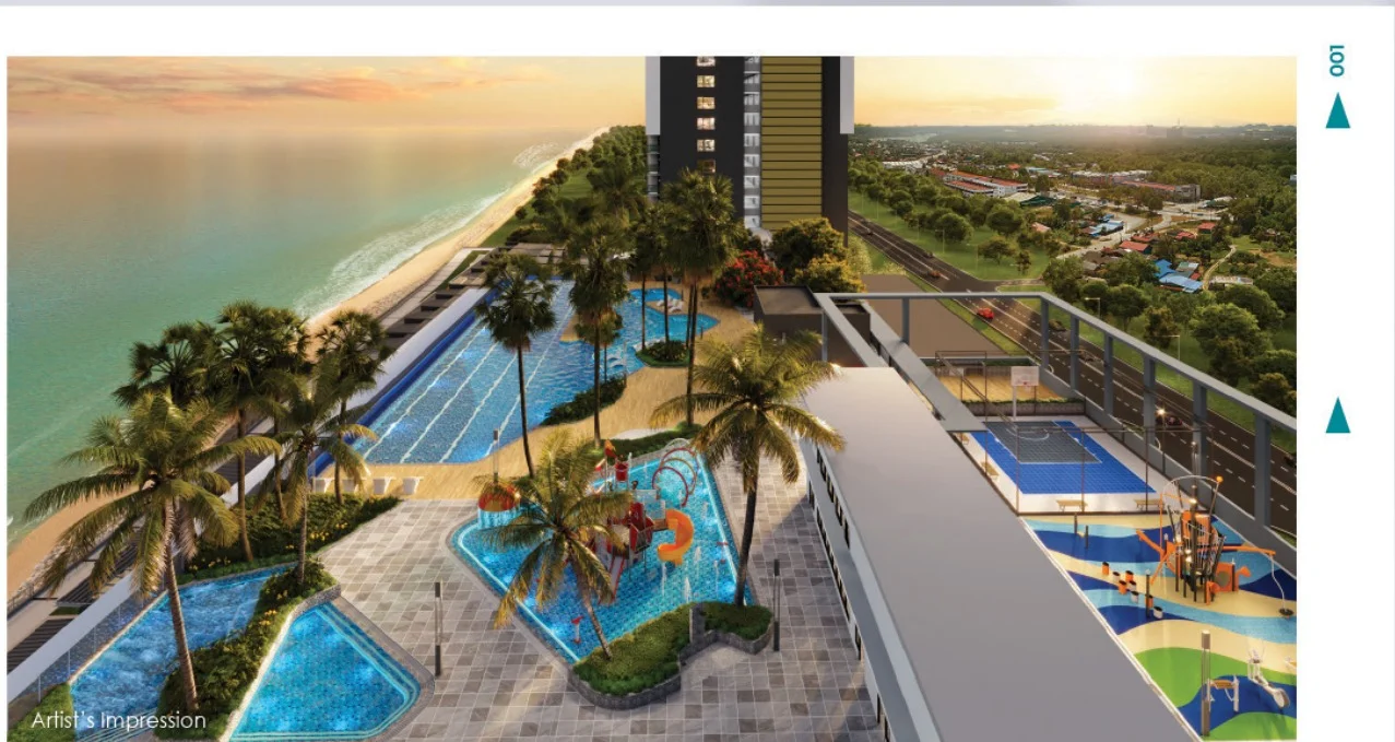 Sea Crestz beach and pool deck, aerial view
