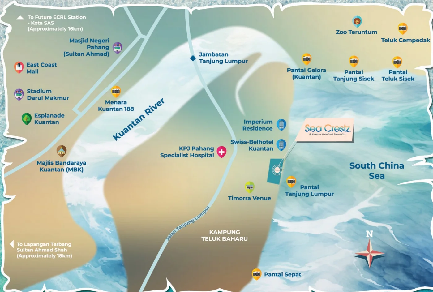Map of Sea Crestz location within Kuantan Waterfront Resort City, Tanjung Lumpur, Kuantan